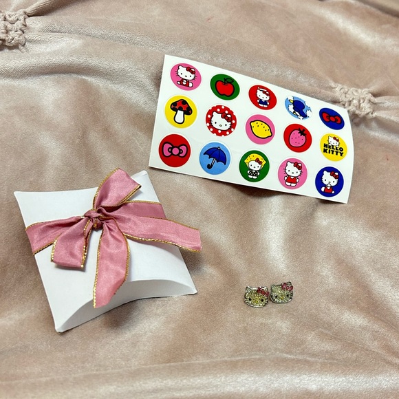 Official Sanrio Signed Hello Kitty Sparkly Stud Earrings  & Sanrio Stickers - Picture 6 of 7